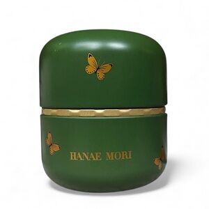 RARE Hanae Mori Green Tin Container w/Iconic Butterfly Design